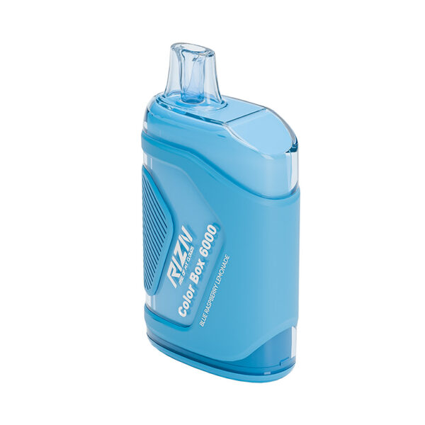 RIZN Color Box Rechargeable Disposable Vape in Blue Raspberry Lemonade flavor individual vape are shown.