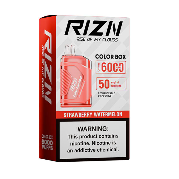 RIZN Color Box Rechargeable Disposable Vape in Strawberry Watermelon flavor individual box shown.