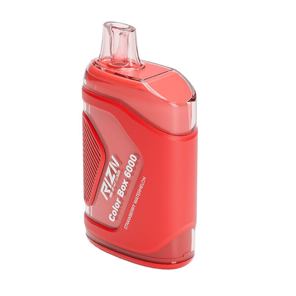 RIZN Color Box Rechargeable Disposable Vape in Strawberry Watermelon flavor individual vape shown.